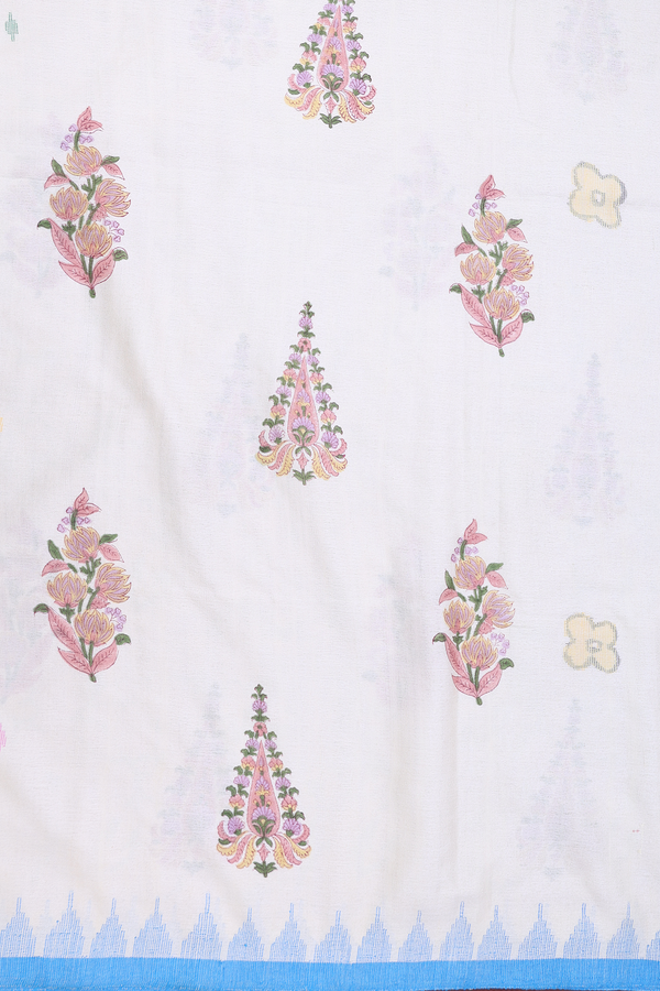 Tussar Silk Saree In Off White With Floral Motifs