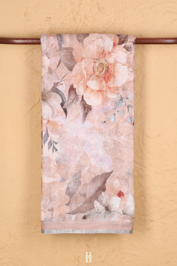 Linen Saree In Pink With Floral Design
