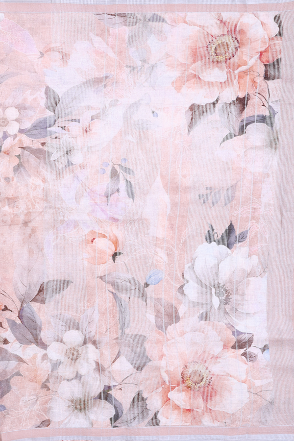 Linen Saree In Pink With Floral Design