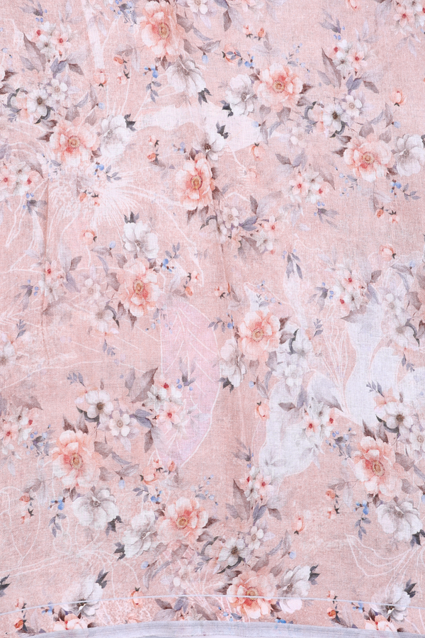 Linen Saree In Pink With Floral Design
