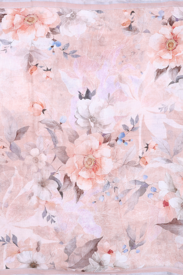 Linen Saree In Pink With Floral Design