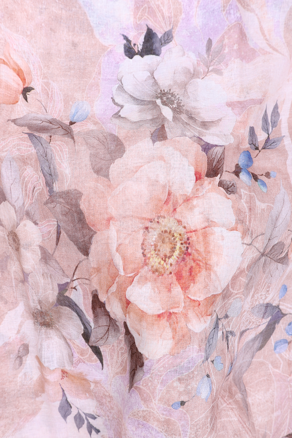 Linen Saree In Pink With Floral Design