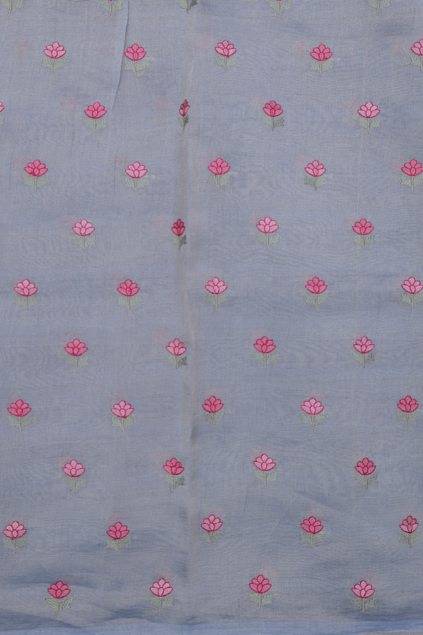 Tussar Silk Saree In Tissue Dusty Blue With Floral Design