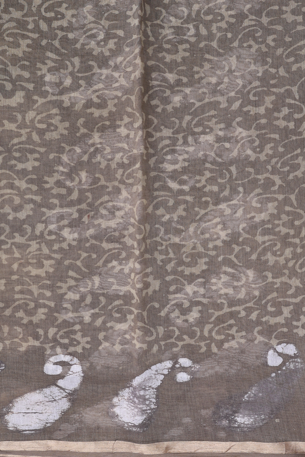 Chanderi Cotton Saree In Cardamom Green With Chevron Design