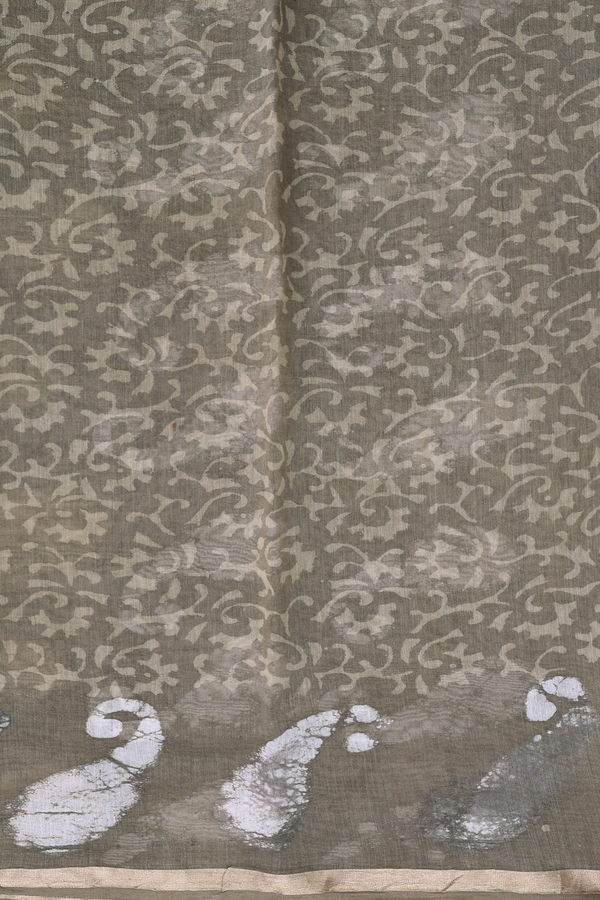 Chanderi Cotton Saree In Cardamom Green With Chevron Design