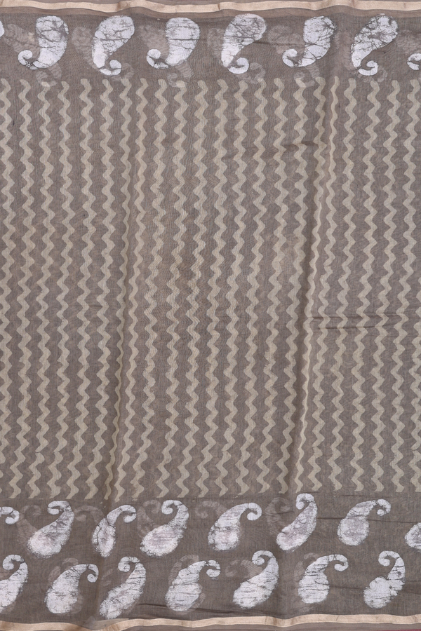Chanderi Cotton Saree In Cardamom Green With Chevron Design