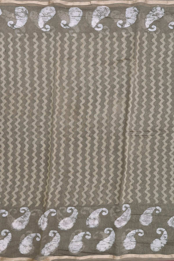 Chanderi Cotton Saree In Cardamom Green With Chevron Design