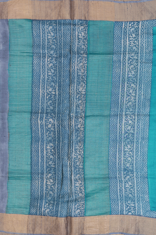 Tussar Silk Saree In Cerulean Blue With Printed Buttas