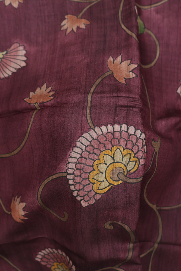 Tussar Silk Saree In Plum Purple With Floral Design