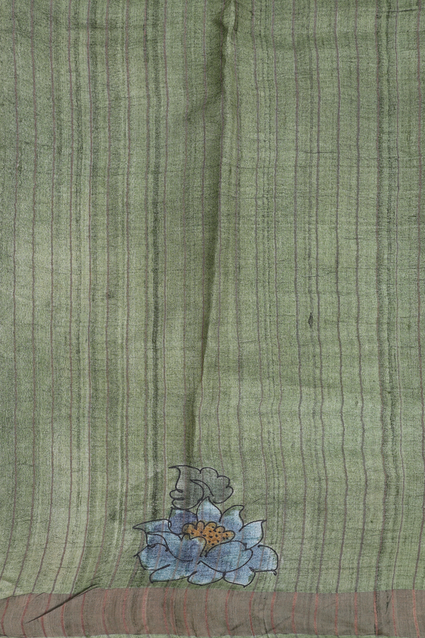 Tussar Silk Saree In Teal Blue With Floral Design