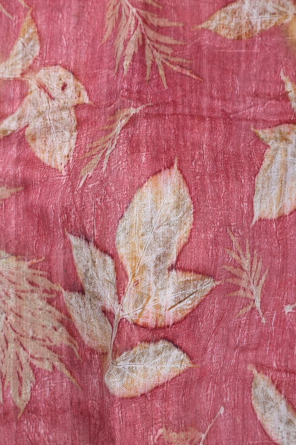 Tussar Silk Saree In Red With Leaf Design