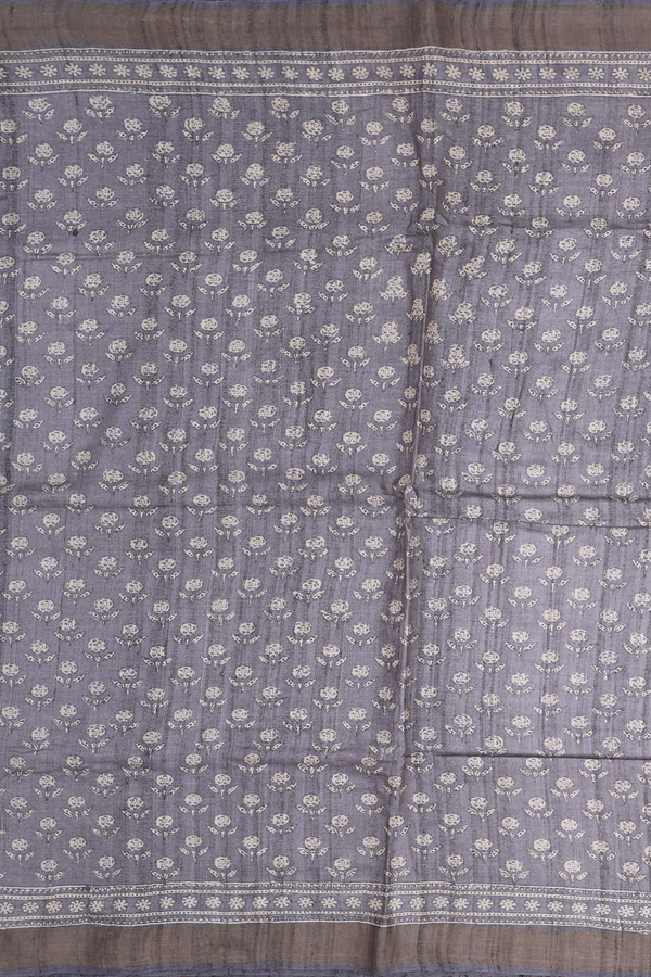 Tussar Silk Saree In Grey With Floral Buttas