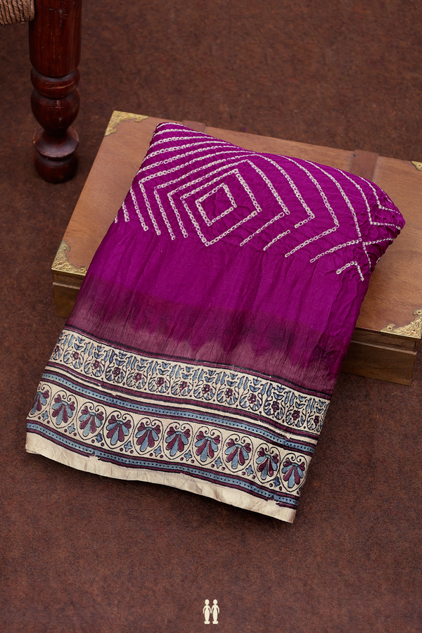 Bandhani Silk Saree In Plum Purple With Tie And Dye Design