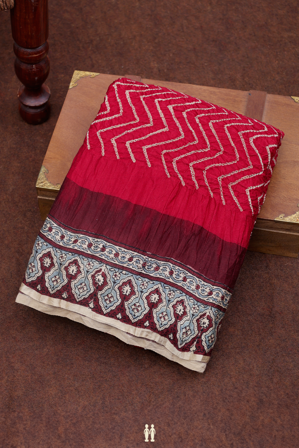 Bandhani Silk Saree In Crimson Red With Tie And Dye Design