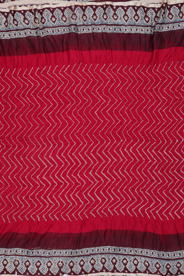 Bandhani Silk Saree In Crimson Red With Tie And Dye Design