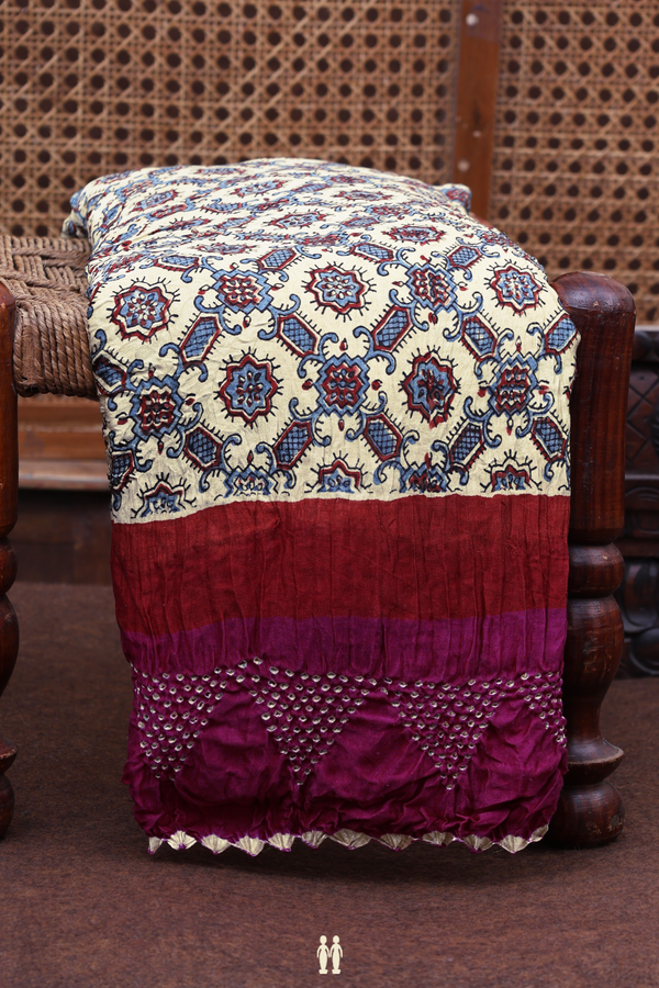 Bandhani Silk Saree In Cream Color With Printed Design