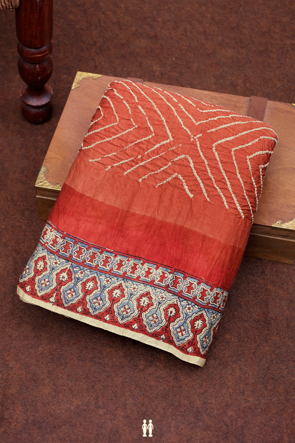 Bandhani Silk Saree In Rust Orange With Tie And Dye Design