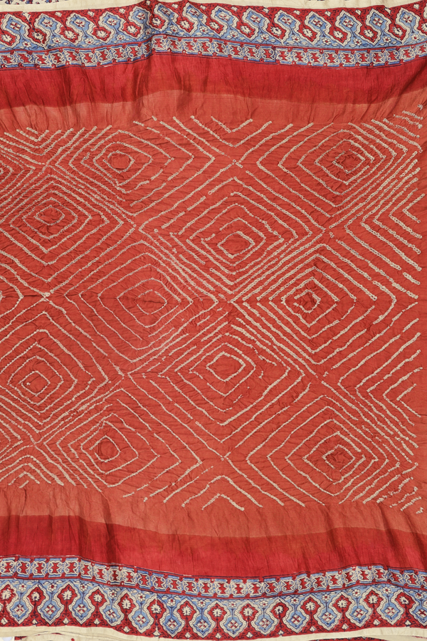 Bandhani Silk Saree In Rust Orange With Tie And Dye Design