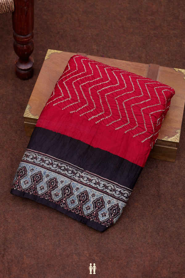 Bandhani Silk Saree In Crimson Red With Tie And Dye Design