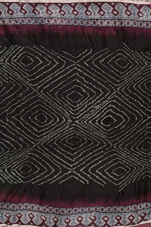 Bandhani Silk Saree In Dark Olive Green With Tie And Dye Design
