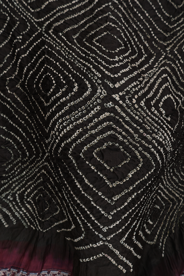 Bandhani Silk Saree In Dark Olive Green With Tie And Dye Design