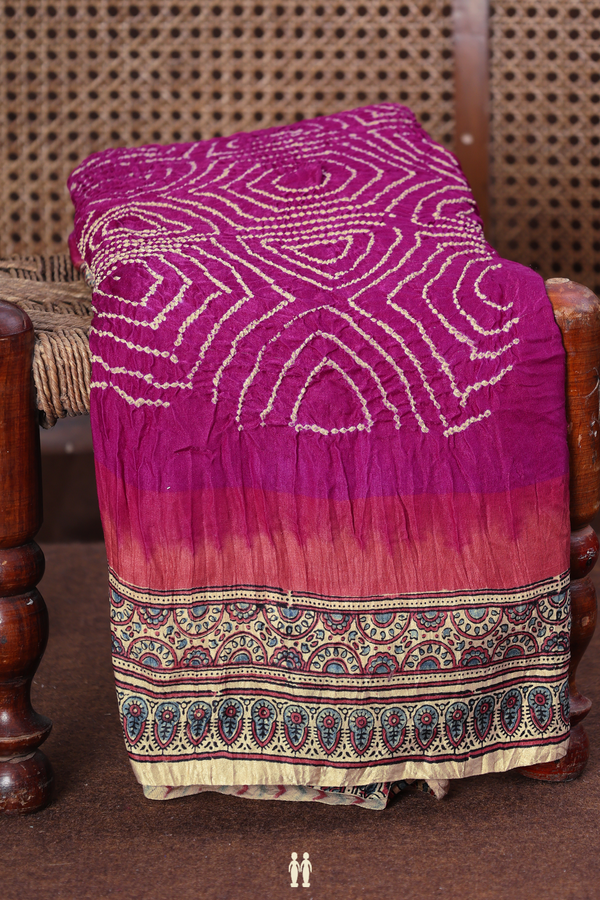 Bandhani Silk Saree In Magenta With Tie And Dye Design