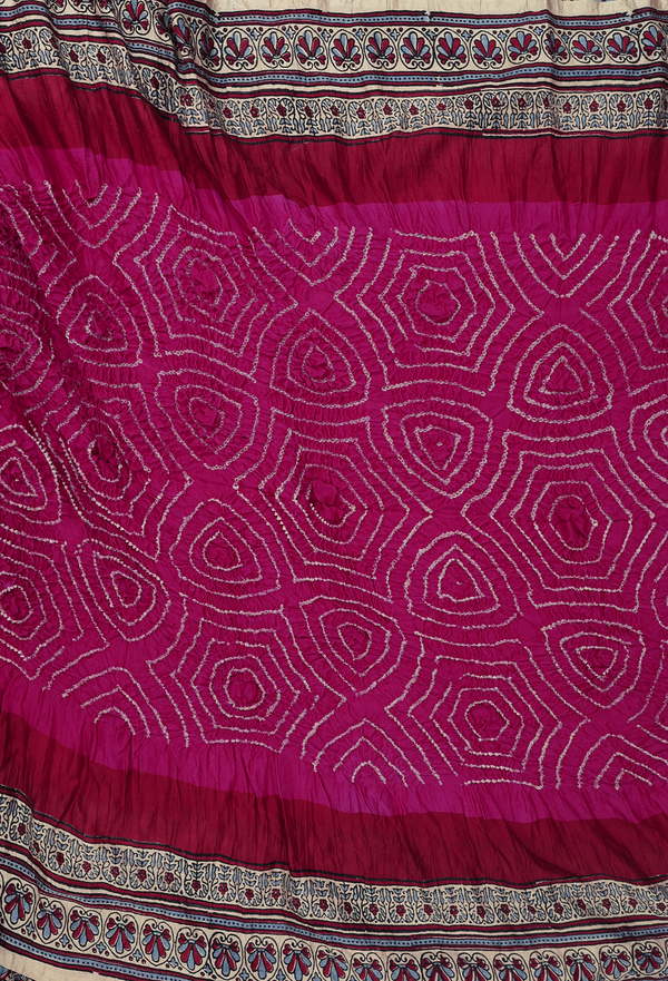 Bandhani Silk Saree In Magenta With Tie And Dye Design