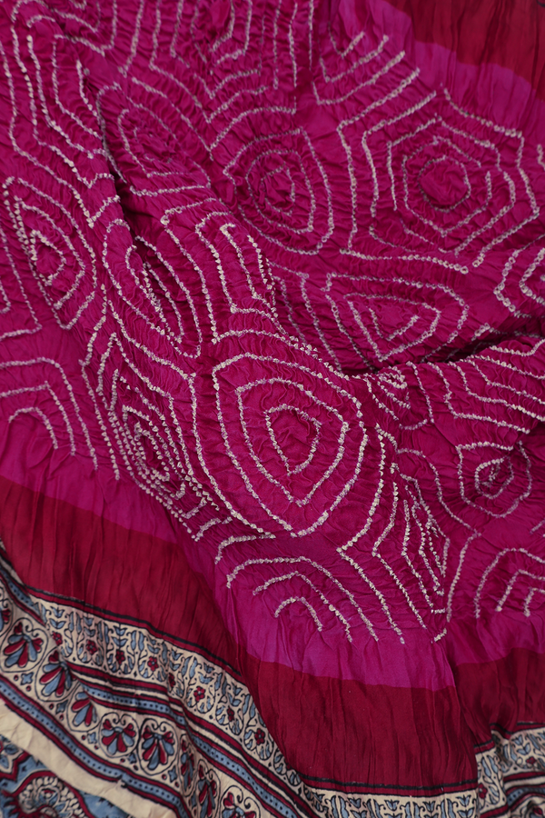 Bandhani Silk Saree In Magenta With Tie And Dye Design