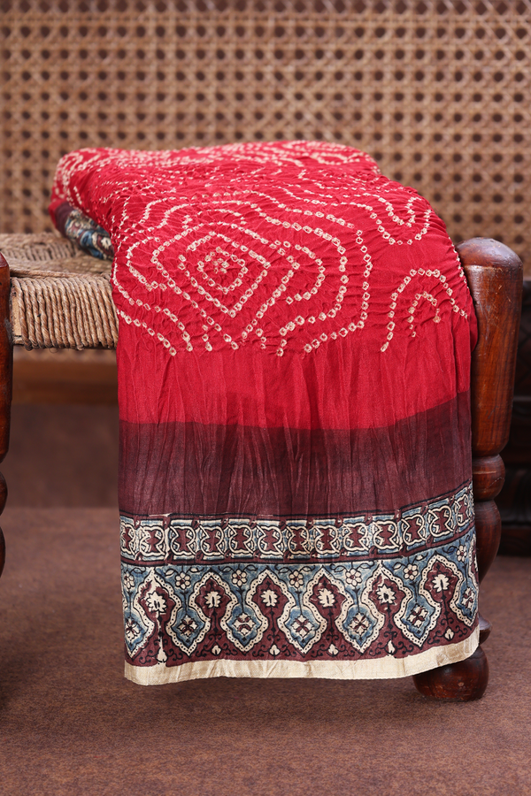 Bandhani Silk Saree In Chilli Red With Tie And Dye Design