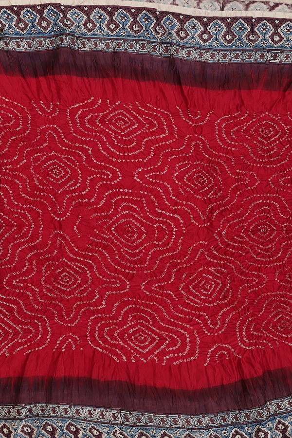 Bandhani Silk Saree In Chilli Red With Tie And Dye Design