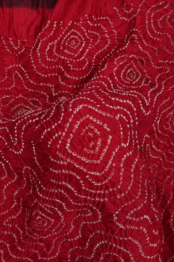 Bandhani Silk Saree In Chilli Red With Tie And Dye Design