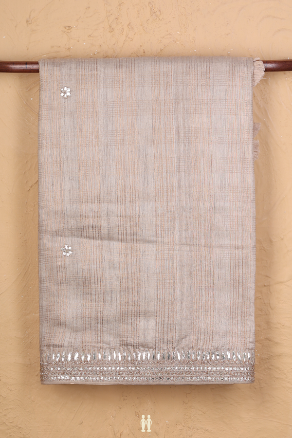 Tussar Silk Saree In Cream Color With Floral Embroidered