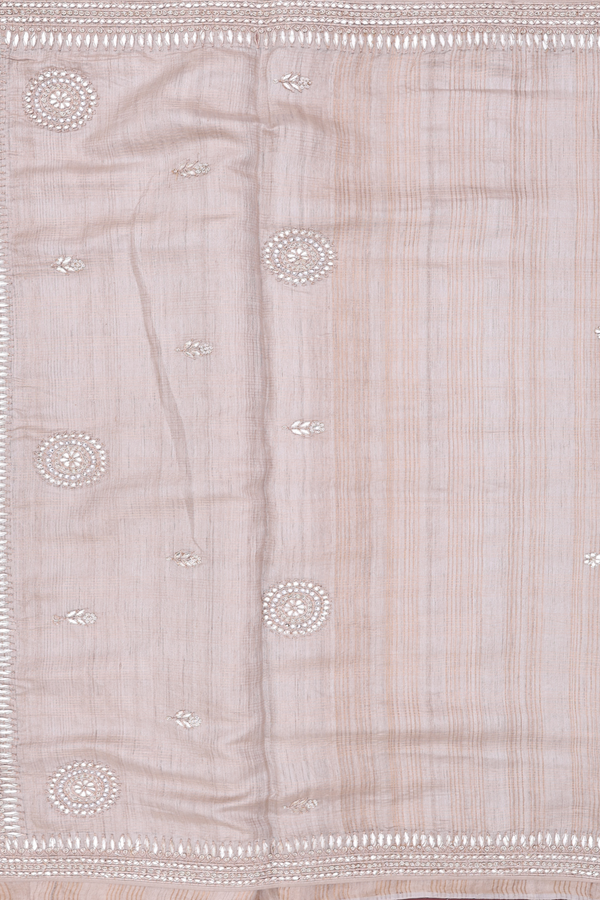 Tussar Silk Saree In Cream Color With Floral Embroidered