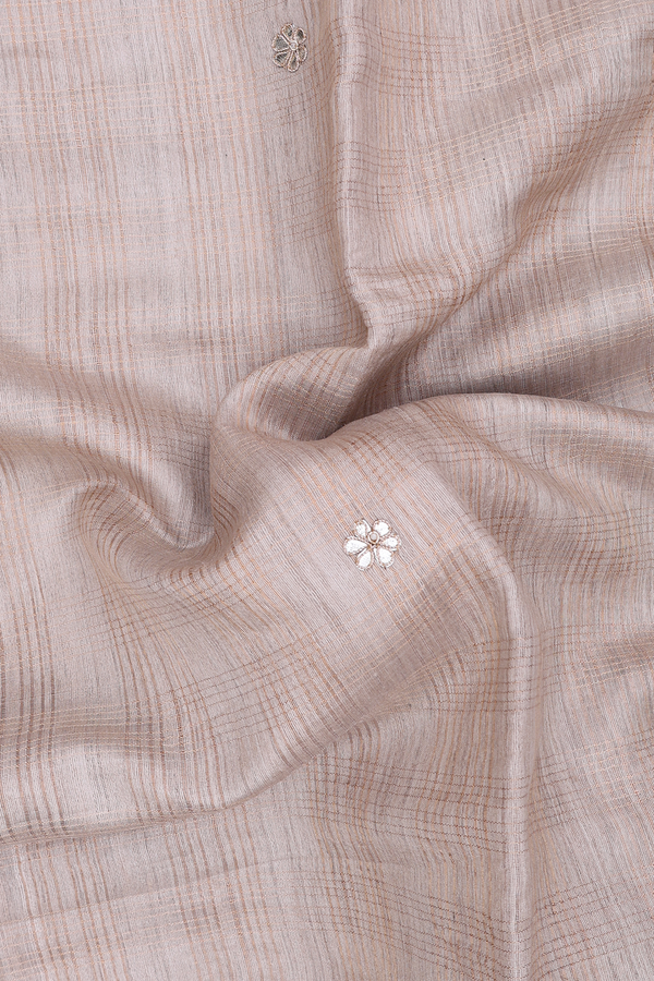 Tussar Silk Saree In Cream Color With Floral Embroidered