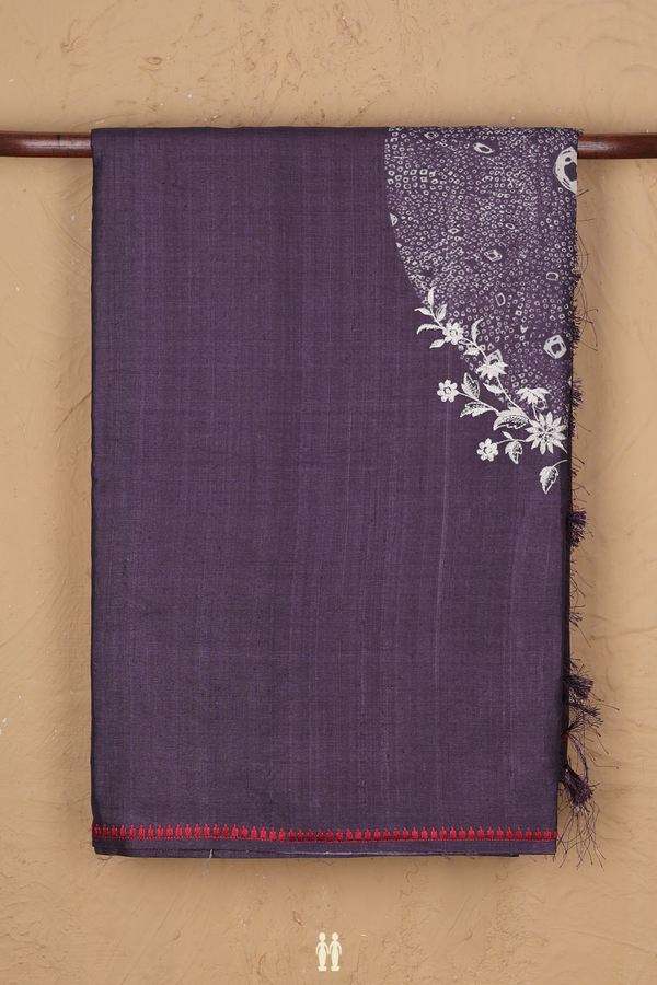 Tussar Silk Saree In Purple With Printed Design