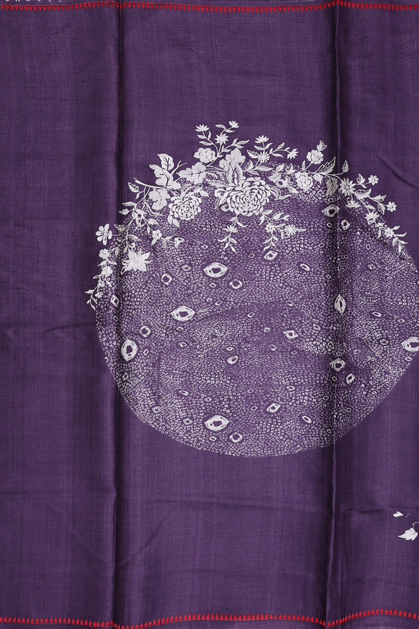 Tussar Silk Saree In Purple With Printed Design
