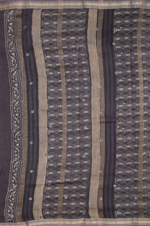 Chanderi Silk Cotton Saree In Oxford Brown With Ajrakh Printed
