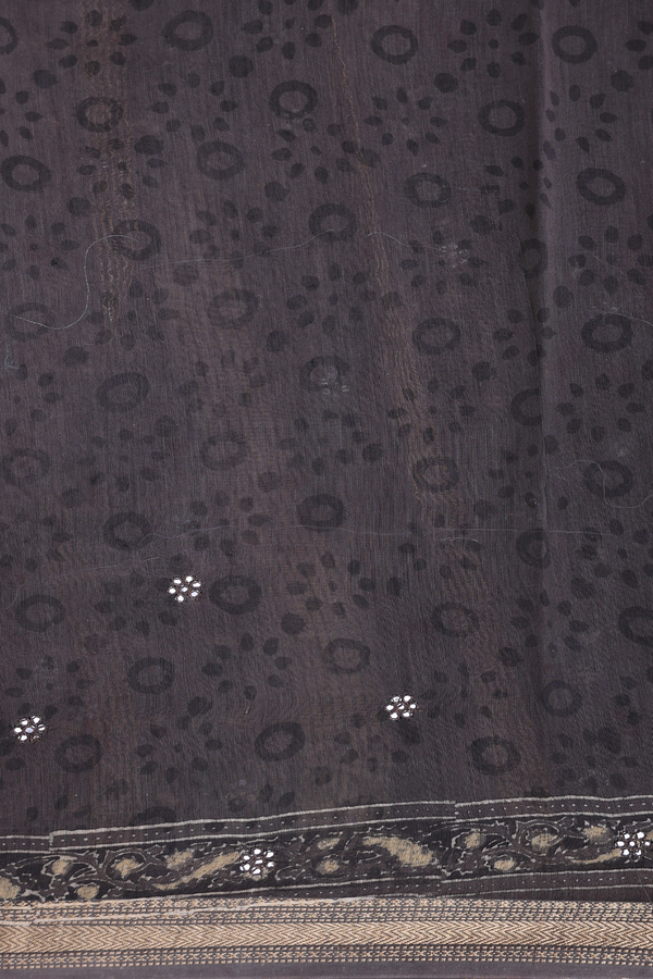 Chanderi Silk Cotton Saree In Oxford Brown With Ajrakh Printed