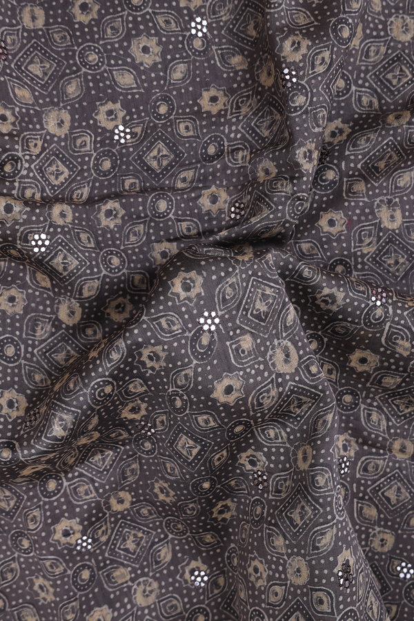 Chanderi Silk Cotton Saree In Oxford Brown With Ajrakh Printed