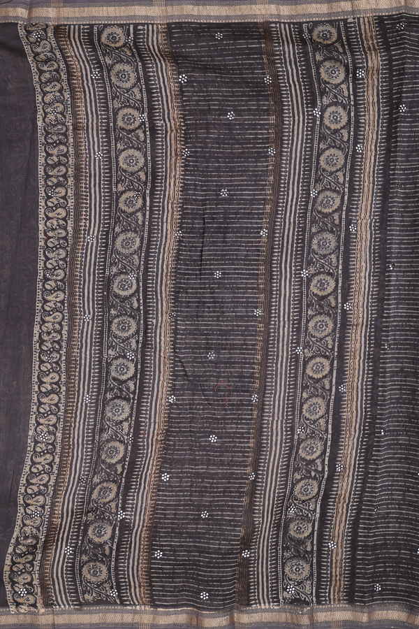 Chanderi Silk Cotton Saree Oxford Brown With Printed Design
