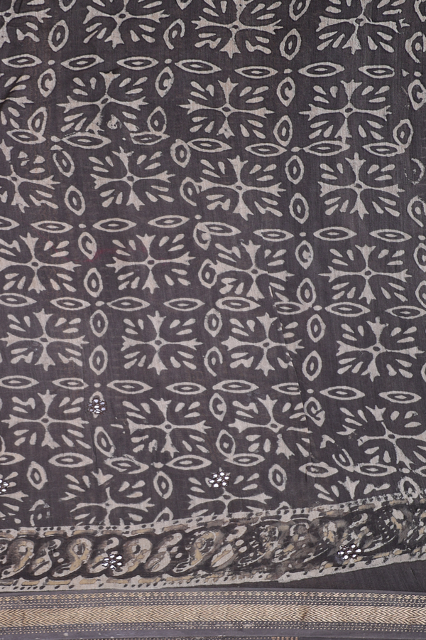 Chanderi Silk Cotton Saree Oxford Brown With Printed Design