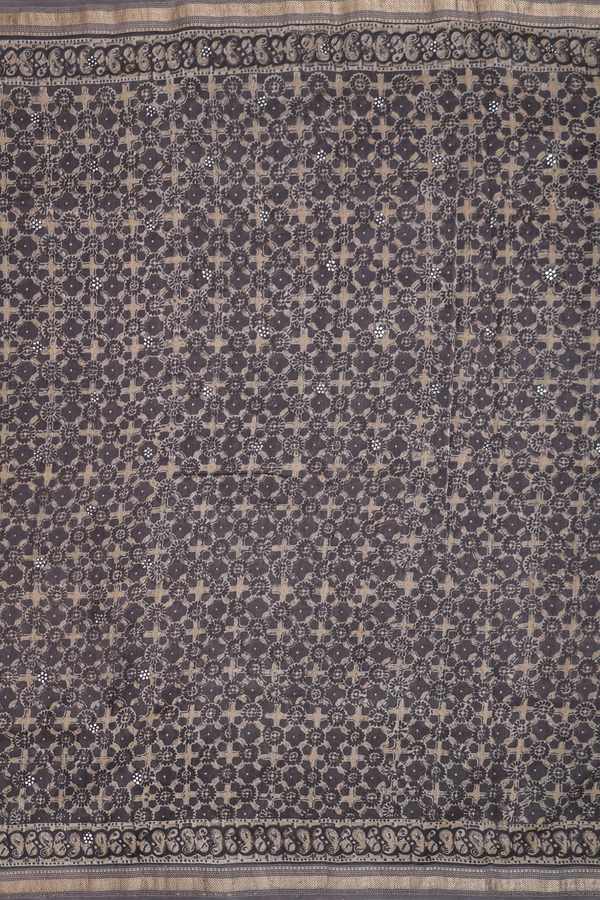 Chanderi Silk Cotton Saree Oxford Brown With Printed Design
