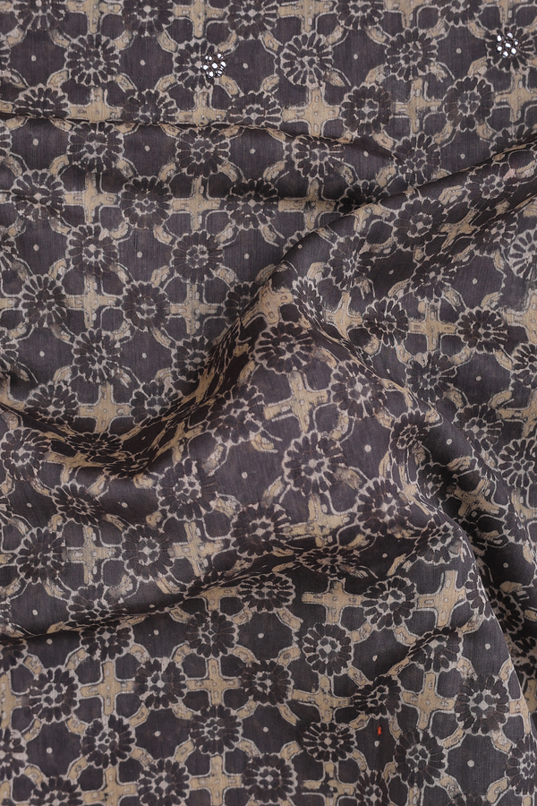 Chanderi Silk Cotton Saree Oxford Brown With Printed Design