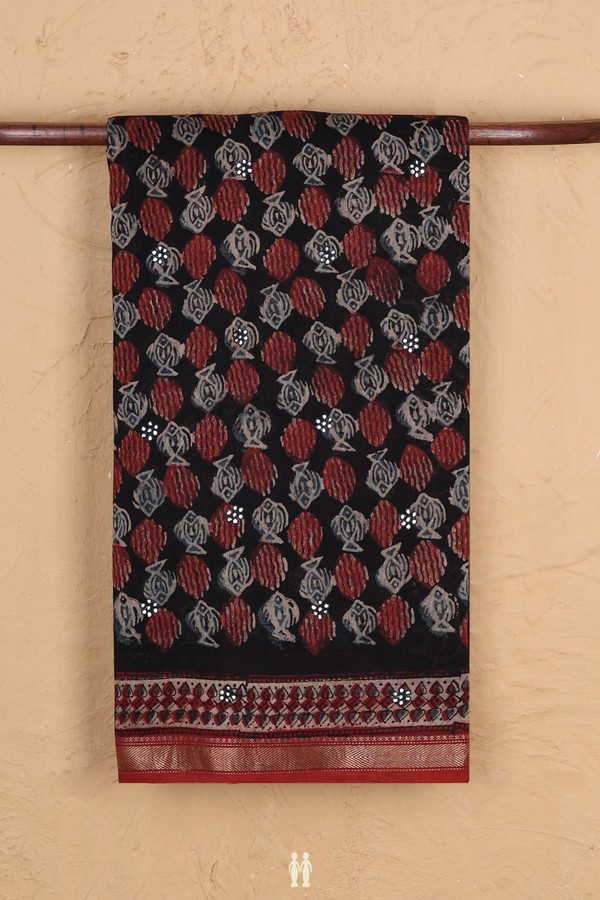Chanderi Silk Cotton Saree In Black With Printed Design