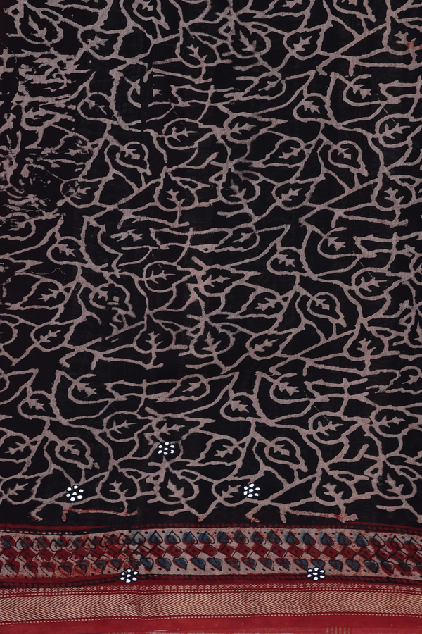 Chanderi Silk Cotton Saree In Black With Printed Design