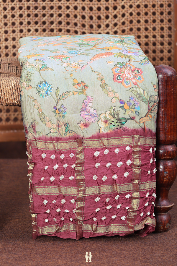 Bandhani Silk Saree In Grey With Floral Design
