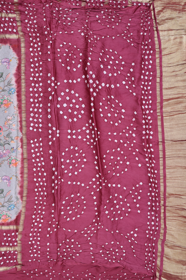 Bandhani Silk Saree In Grey With Floral Design