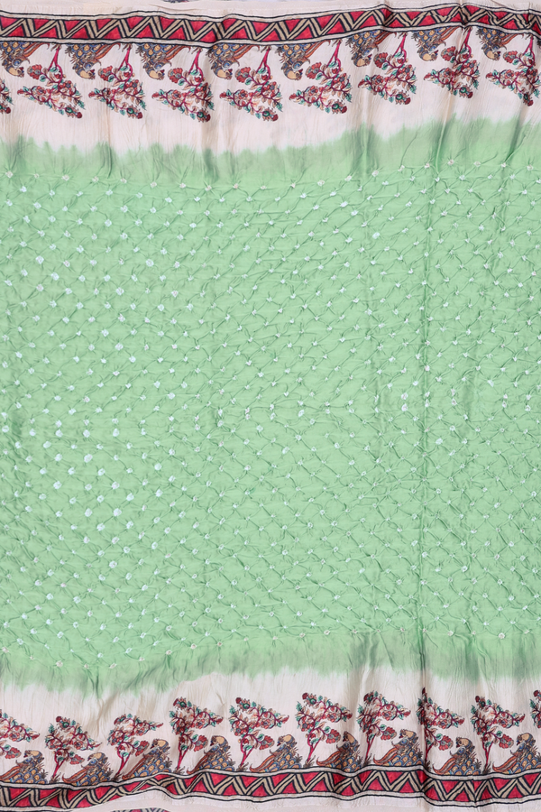 Bandhani Silk Saree In Mint Green With Tie And Dye Design