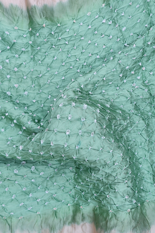 Bandhani Silk Saree In Mint Green With Tie And Dye Design