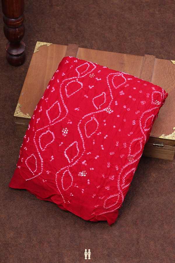 Bandhani Silk Saree In Scarlet Red With Tie And Dye Design